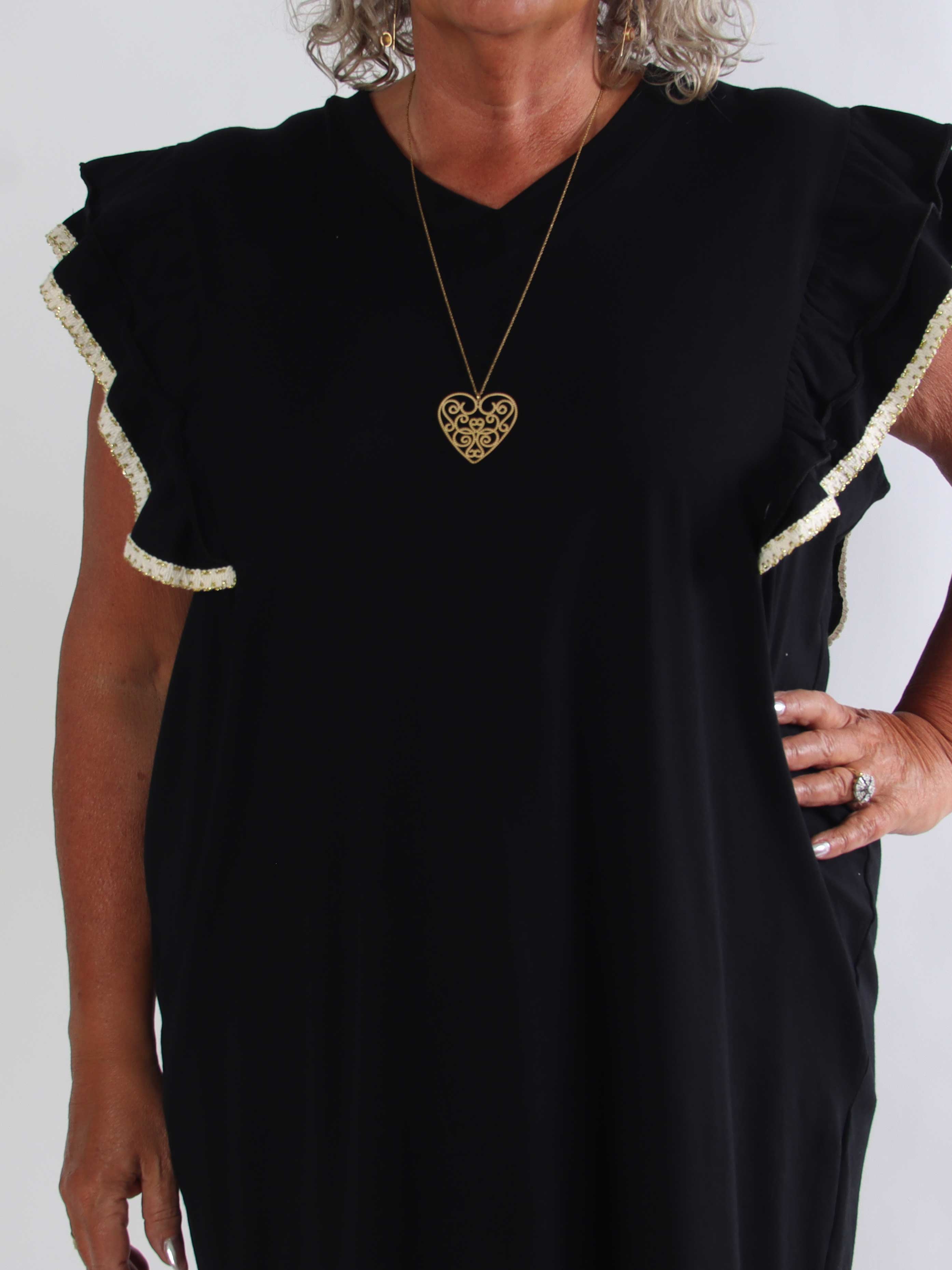Jelena - Plus size t-shirtkjole i bomuld med fine flæseærmer
